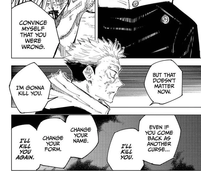 the development yuji has over the course of this single fight is incredible yet equally saddening, to see that mahito was able to drag him down to this state 