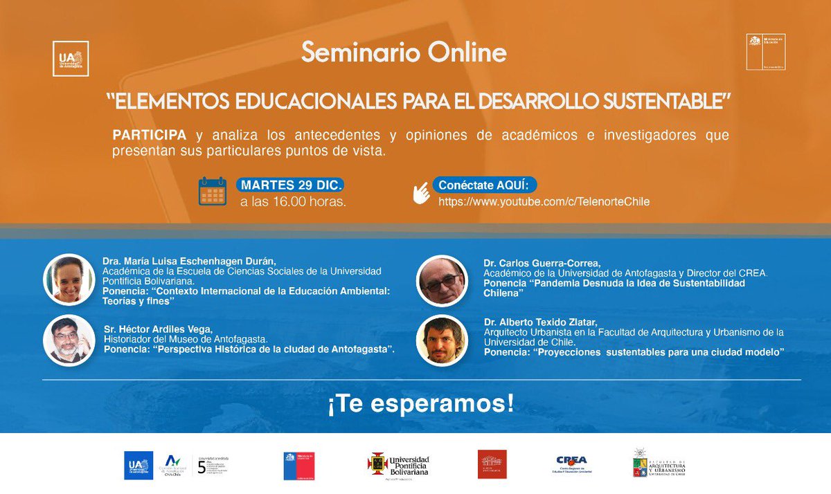 CarlosGuerraC's tweet photo. La importancia de la EDUCACIÓN para el desarrollo sustentable sea formal (aulas) o informal (familia, barrio, etc) requiere revisar y analizar temas que informen, orienten y cuestionen las ideas. Aquí un Seminario al finalizar este 2020. https://t.co/Q4YgFASu8g