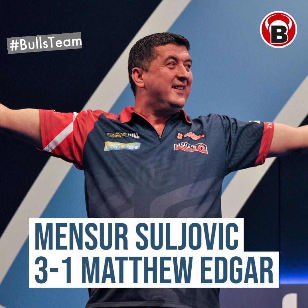 BullsDarts's tweet photo. Mensur Suljovic is through to the third round at the PDC World Darts Championship as he defeats Matthew Edgar (3-1)!
A solid performance from #TheGentle with a 98 average and 46% on the doubles to set up a clash with Gary Anderson. #BULLSTeam #WHDarts #BULLsDarts https://t.co/mzWKcn7Z5l