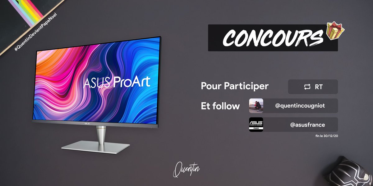QuentinCougniot's tweet image. 🎁 Un écran 4K HDR 32" d’une valeur de 2400€ est à remporter 😍🎄

Pour participer à ce jeu concours :
1️⃣ #RT
2️⃣ #Follow @QuentinCougniot &amp;amp; @AsusFrance 
📈 Augmente tes chances en participant sur Instagram.
🗓 TAS : 30/12/20 

#QuentinDevientPapaNoel #CONCOURS   #Noel 🎁