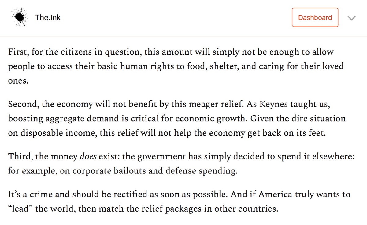 Listen to  @MazzucatoM break down why $600 isn't enough.I wish more American policy makers spoke with such clarity."This amount will simply not be enough to allow people to access their basic human rights." https://the.ink/p/austerity&nbsp;