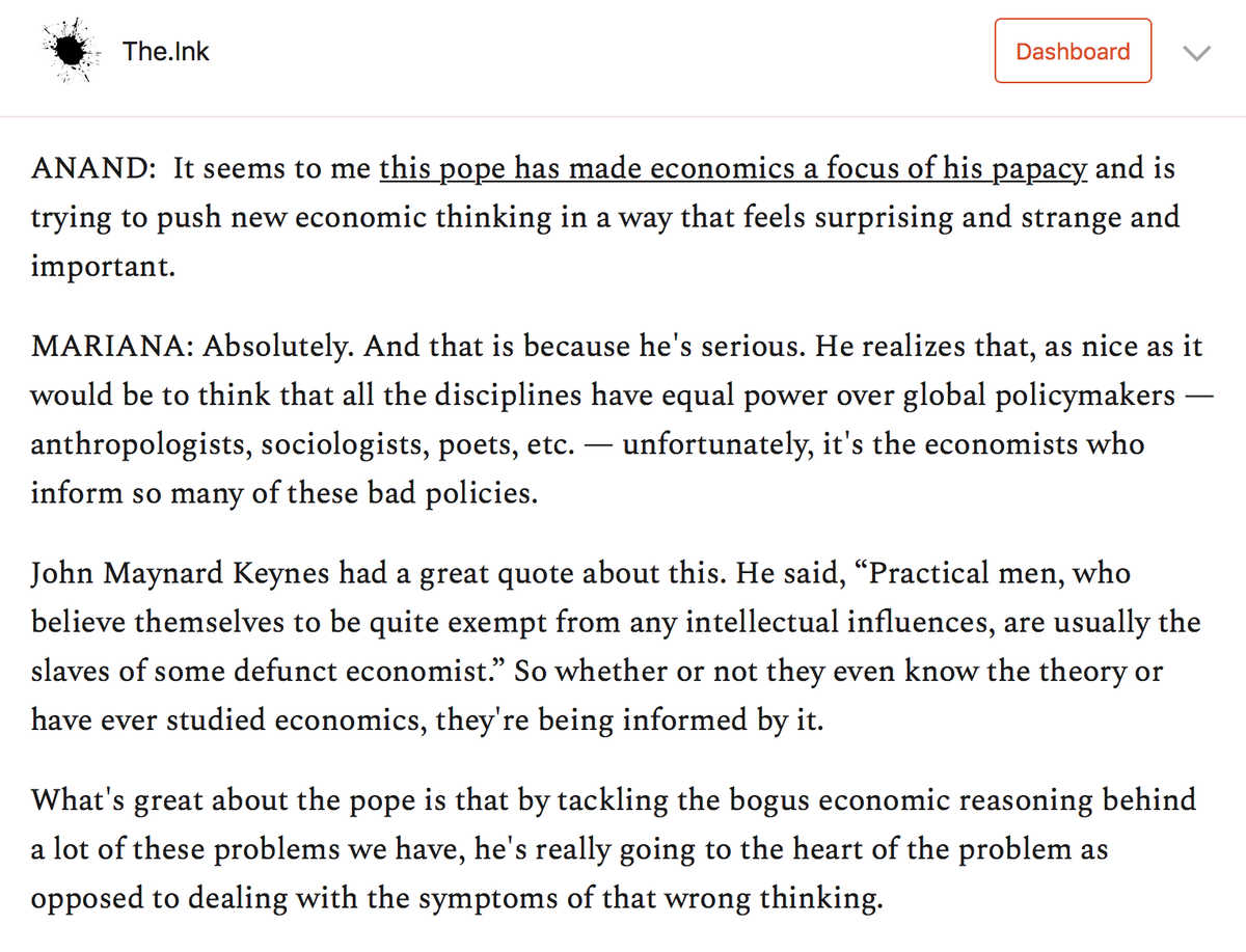 I asked  @MazzucatoM what it's like to be the pope's fave -- and why she thinks he has made the reform of economic dogmas so central to his papacy.Because, she said, he understands where the power is. https://the.ink/p/austerity&nbsp;
