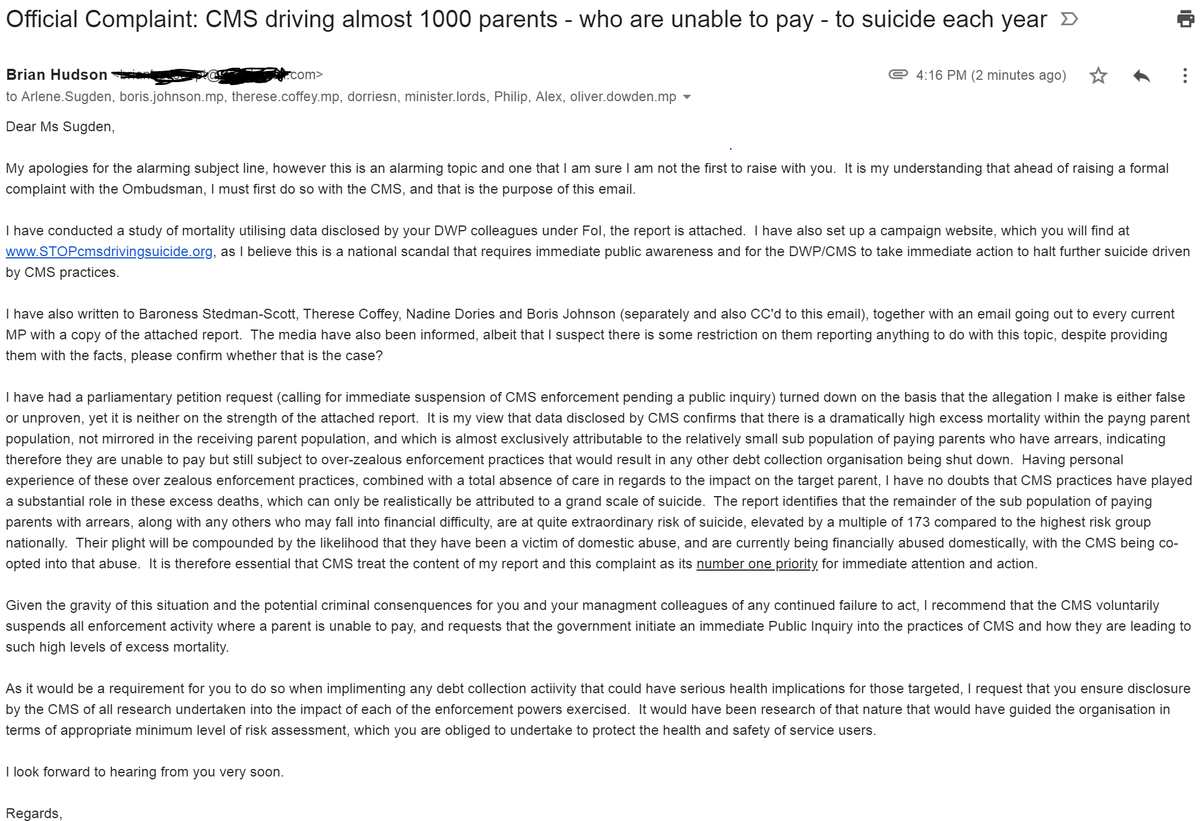 BrianHudson3333's tweet photo. My application for a parliamentary petition has been rejected, so I've now raised a formal complaint with head of CMS Arlene Sugden, see email below, I'll post any responses, feel free to share. pls use #cmssuicide &amp; direct to https://t.co/eLE29fjskA #malesuicide #mentalhealth https://t.co/R9tzVCN09W