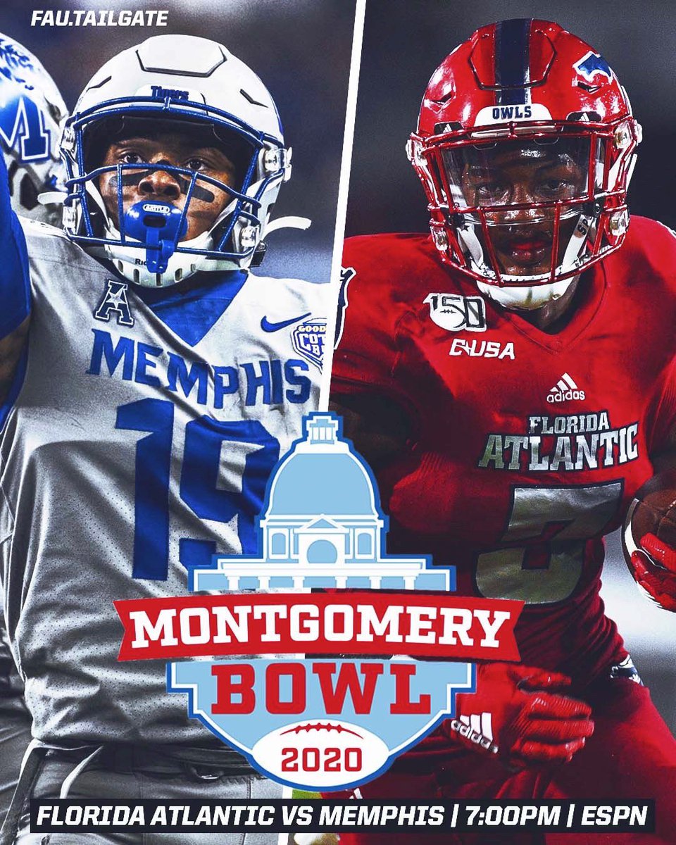 GAMEDAY IN MONTGOMERY,ALABAMA.
-
FAU (5-4) vs Memphis (7-3)
⏰ 7:00 PM ET
📺 ESPN
🏟 CRAMTON BOWL STADIUM 
🏆 MONTGOMERY BOWL
#winninginparadise