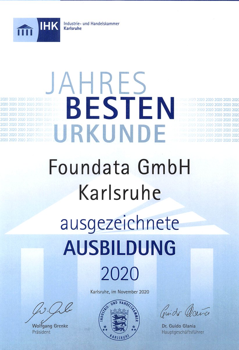 foundata's tweet photo. Zum Jahresende freudige Post! Vielen Dank an die #IHK #Karlsruhe und unsere Auszubildende, die einen super Abschluss hingelegt hat. 🎉 Die Urkunde für ausgezeichnete #Ausbildung hat uns sehr gefreut. 

PS: Wir suchen noch mehr engagierte Digitalköpfe 👉 https://t.co/1HE3SHSivl https://t.co/2q0G8DFdSr