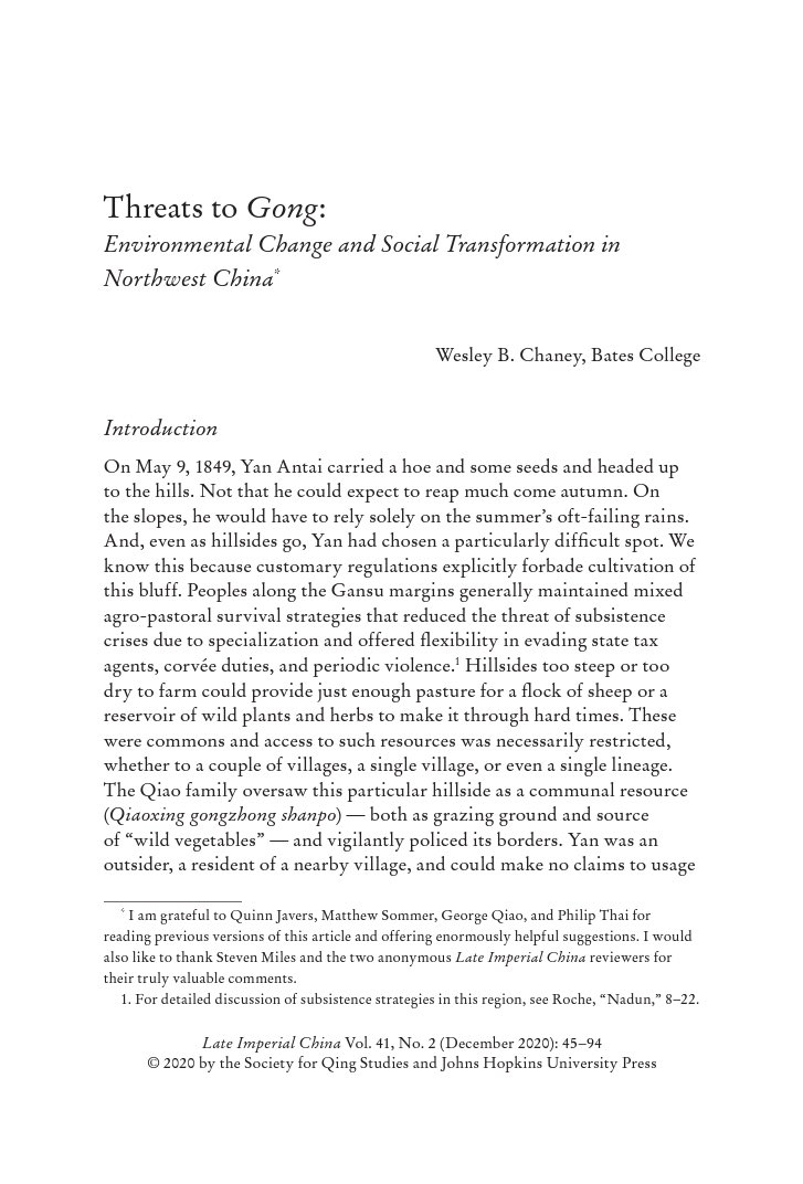 philip_thai's tweet photo. Congratulations to Wesley Chaney @BatesCollege whose article “Threats to Gong: Environmental Change and Social Transformation in Northwest China” was just published in Late Imperial China! #chinesehist #legalhist #environmentalhist #twitterstorians https://t.co/SO8PTGwIRZ https://t.co/1xAkLQlvb3