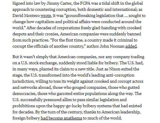 Want inspiration for how successfully the U.S. can recover its anti-corruption leadership under Biden? Look at what happened after Nixon and Watergate, with the passage of the FCPA, which effectively shifted the global tide when it came to criminalizing foreign bribery.