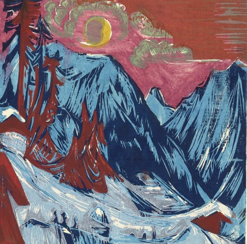Ernst Ludwig Kirchner, Wintermondnachts (Winter Moonlit Night), woodcut, 1919