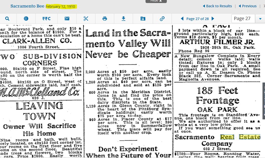 Ah, the days where there was so much vacant land... "Land in the Sacramento Valley will never be cheaper." Hard to argue with that. February 1910. 3/4