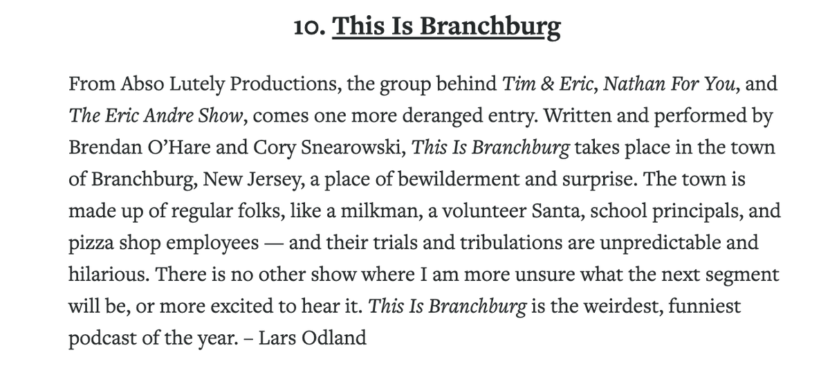 Thank you @Pod_Review for naming This Is Branchburg as one of the ten best podcasts of the year... 2020 will forever be known as THE YEAR OF BRANCHBURG! podcastreview.org/list/best-podc…