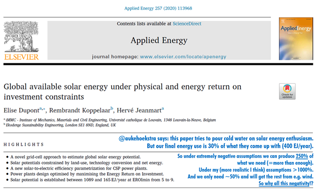 Some people want us to believe there's not enough solar energy available to cover our worldwide energy needsThey often use EROI (Energy Return On Investment) as their metricThis is a rant against these EROI people misinforming the debate, based on a rebuttal of a 2020 paper