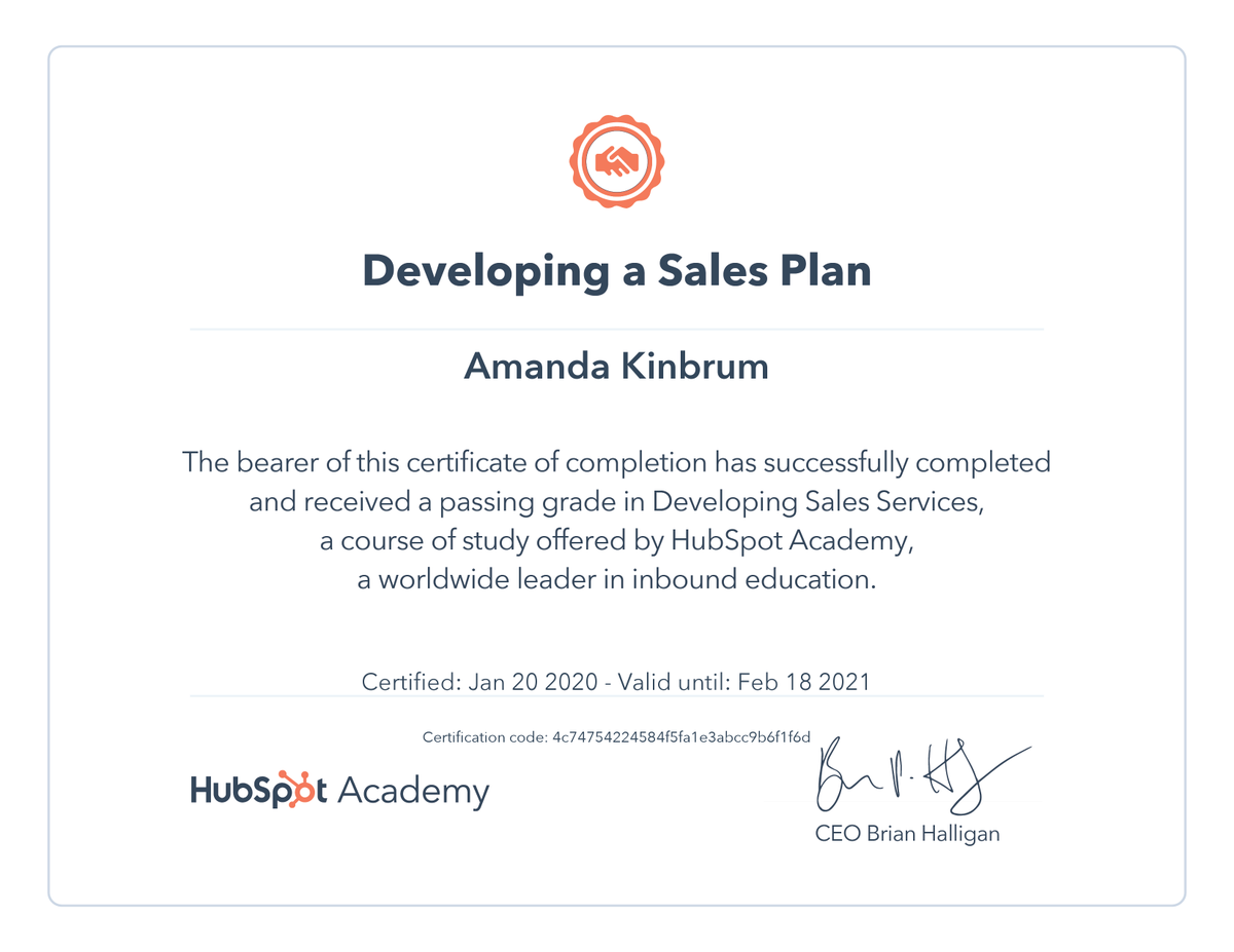 Spent the morning updating my <a href="/HubSpotAcademy/">HubSpot Academy</a> certifications in Inbound Sales and Developing a Sales Plan. Finished 14 in total with 17 left to complete. 2021 will be a busy year for professional knowledge and growth!
