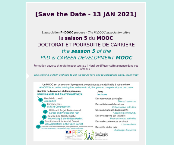 PhDOOC's tweet photo. 🎉 Et pour finir cette année en beauté 💃,
n'oubliez pas de vous inscrire au #MOOC #Doctorat et #Poursuite de #Carrière ! 🤗
🤩 Toute l'équipe @PhDOOC vous souhaite une très belle fin d'année ! 💟
👉 https://t.co/qDX8qC6sFb

#docteur #doctorant #emploi #doctorante #phd https://t.co/1IiV12kYgu