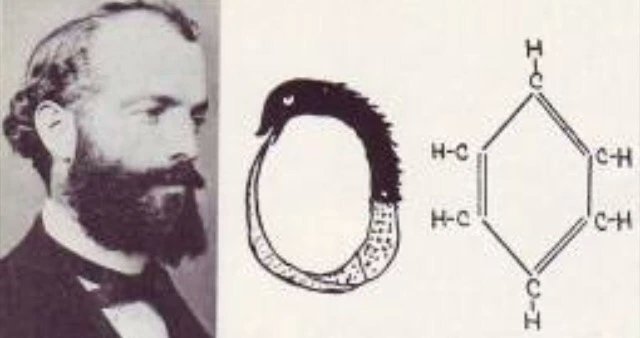 In a speech, August Kekule recounted a dream he had in the winter of 1861-62 while dozing in front of a fire in Ghent. The image of a self-devouring snake apparently led him to the discovery of the Benzene ring. Although it is contested now, Kekule might have had multiple dreams.