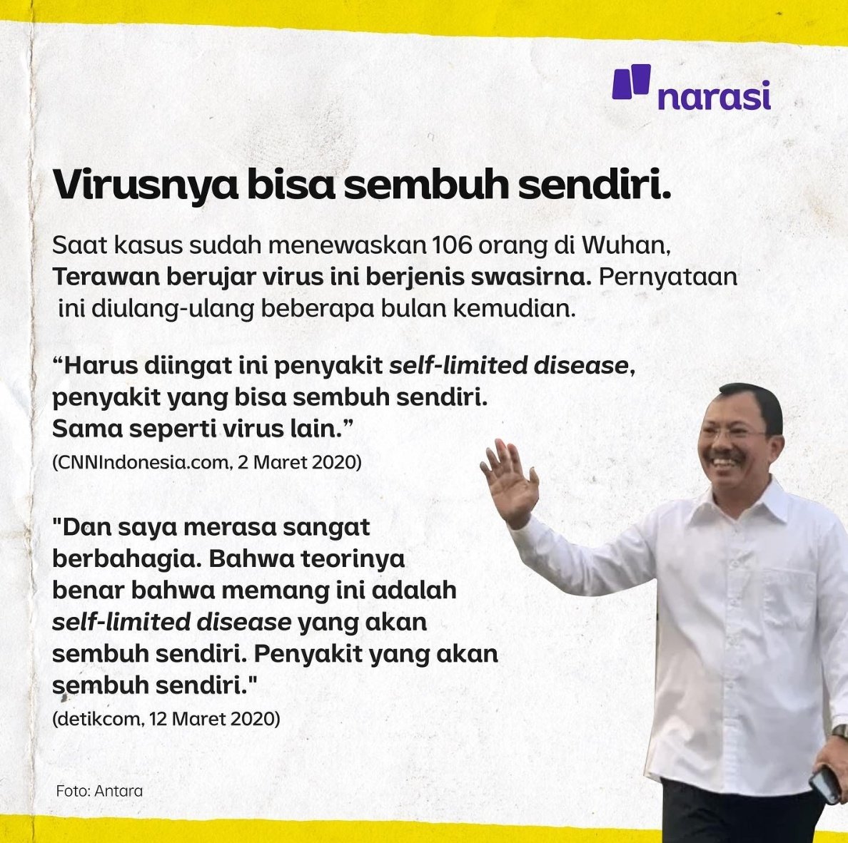 Terima kasih atas kerja kerasnya selama ini pak, selamat bertugas kembali mendignosis, merawat dan mengobati pasien langsung, sehat terus pak.
..
..
<a href="/NarasiNewsroom/">Narasi Newsroom</a>
#NarasiNewsroom