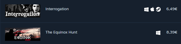 2 awesome games made by Romanian devs, now in my library at last! Check 'em out while they're still one sale <3

<a href="/InterrogationG/">Interrogation: You will be deceived</a> <a href="/TheEquinoxHunt/">The Equinox Hunt</a>
