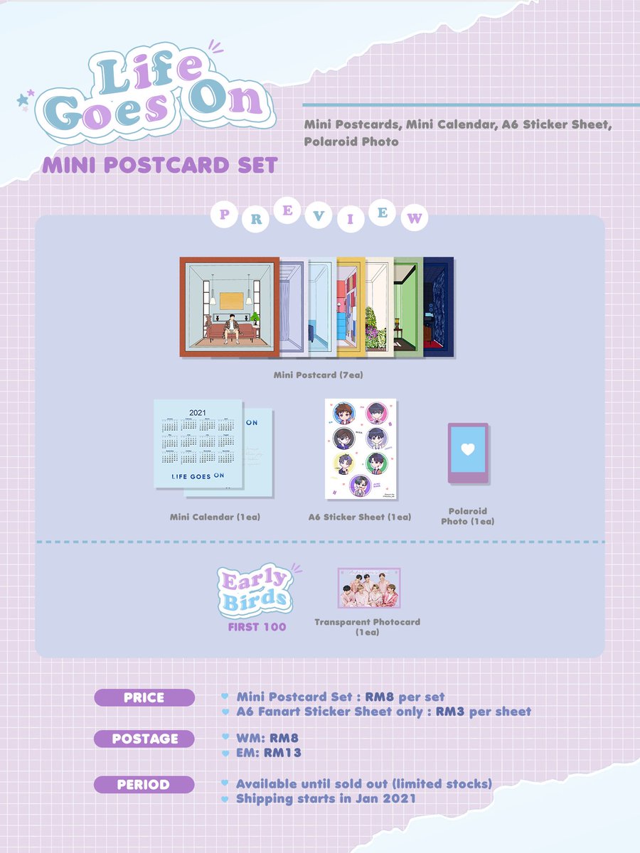 NMJ00NIE's tweet photo. PLS HELP RT, TY!! 🙇🏻‍♀️💜

Life Goes On Mini Postcard Set / A6 Fanart Sticker Sheet

(Giveaway to 3 🇲🇾 winners, just RT this tweet)

✨ Please read the notice and form thoroughly before asking and placing the order
✨ Do support this!
✨ GO = DM

Order Link: https://t.co/GxMixhqEMr https://t.co/XpmXBXdtsx