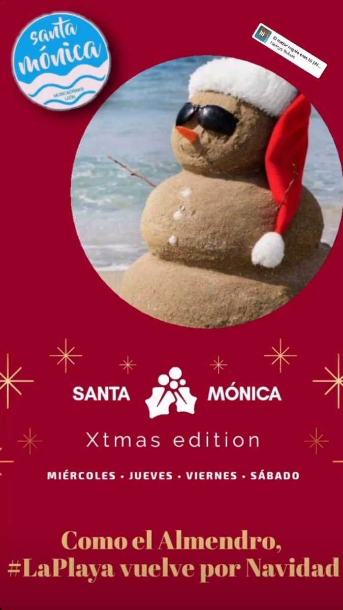 santamonicaLEON's tweet photo. La playa vuelve por Navidad! Seguro que nos habeis echado de menos, asique os esperamos desde hoy en el Santa Monica😎😉 No os olvideis la mascarilla! 😷 #laplayaisback https://t.co/N1G1ompn0E