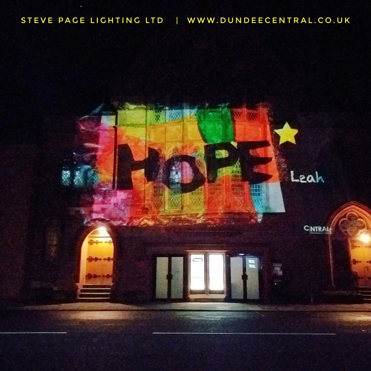 Good to see the younger generations making use of our projectors to convey the story of Christmas and portray a message of confidence and hope for the future. On until Christmas in Ward Road, Dundee.

Steve Page Lighting Ltd dundeecentral.co.uk 
#projector #projection #Dundee