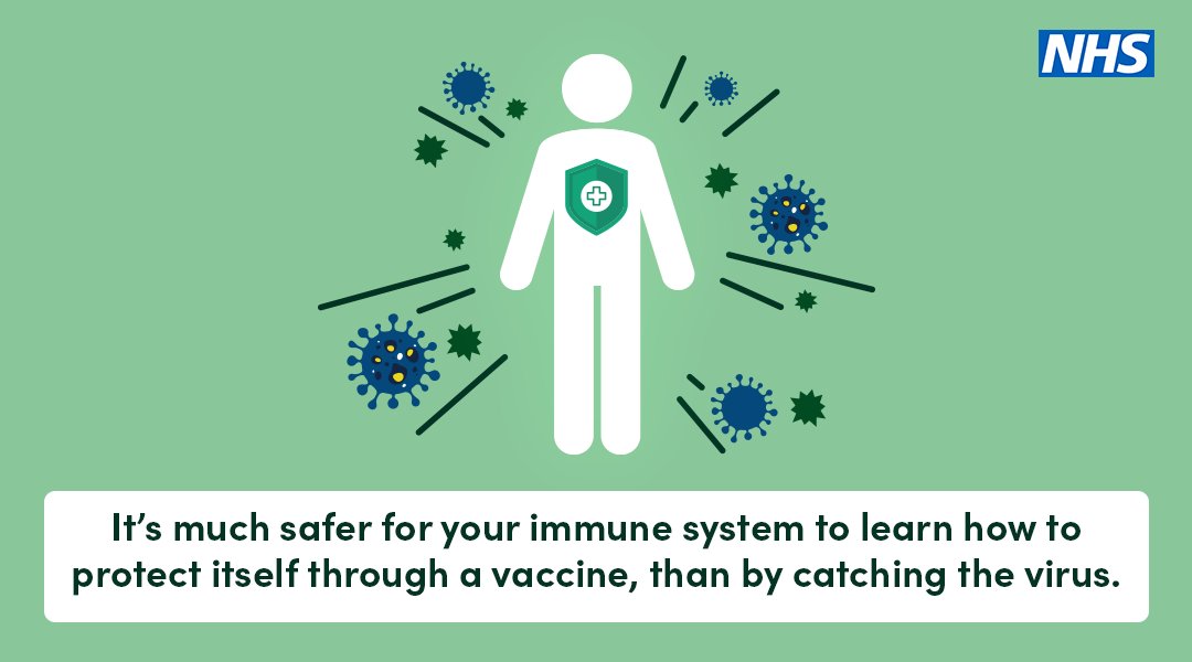 Vaccines teach your immune system how to create antibodies that protect you from diseases.

It's much safer for your immune system to learn this through vaccination than by catching the diseases and treating them. Read more about how vaccination works 👇

nhs.uk/conditions/vac…