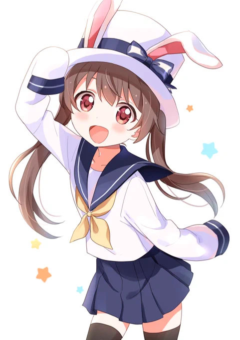 【お題箱】うさ耳帽子を被ったツインテールでセーラー服の女の子 