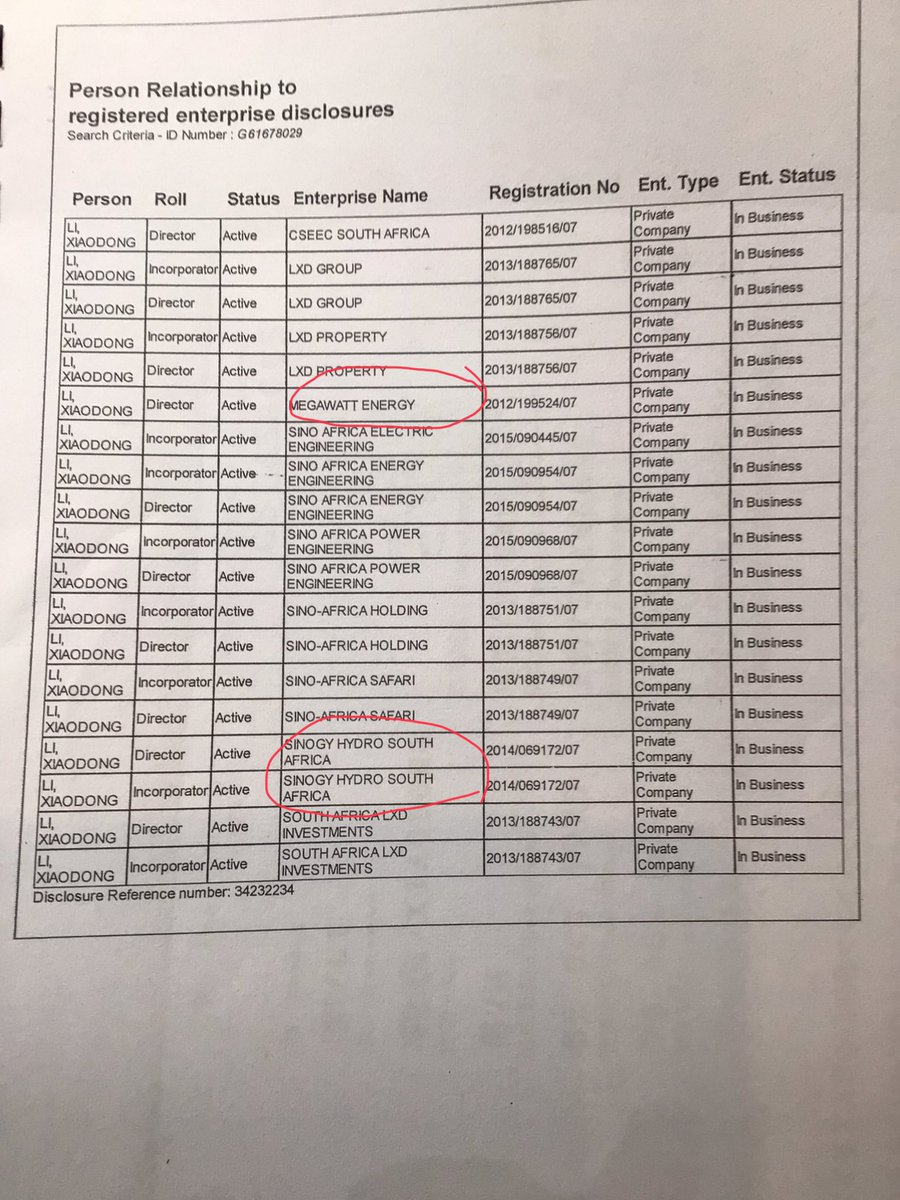 8. What subsequently ensued has been well documented. Back to Mr Li Xiaodong. Investigations revealed he is a Director of some 19 Companies registered in SA., including Megawatt Energy & Sinogy.