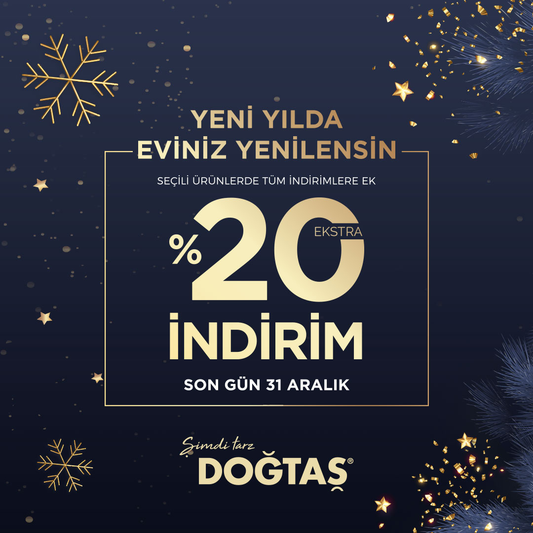 Dogtas's tweet photo. Yeni yılda evinizi yenileyecek büyük Doğtaş indirimini aralık sonuna kadar uzattık!
Şimdi seçili bir çok üründe geçerli %20 indirim fırsatını kaçırmayın. Üstelik Doğtaş tarzına web sitemizden kolaylıkla ulaşabilir, online alışveriş yapabilirsiniz. İndirim için son gün 31 Aralık! https://t.co/mn1YzHFUpA