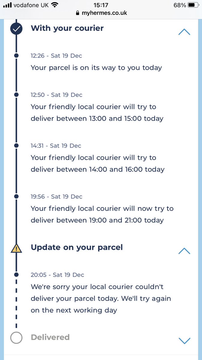 Goldielocksx's tweet photo. @Hermesparcels hi Hermes, please can you advise how I find out more about my parcel that was due to be delivered on Saturday when Holly doesn’t allow you to get in contact with customer service? Thanks https://t.co/OFREbrs2UU