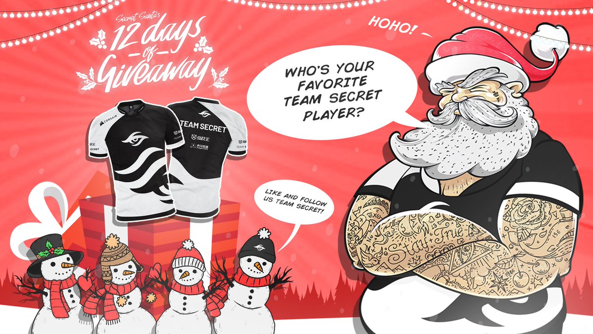 teamsecret's tweet photo. Secret Santa is back in town for one last giveaway! π
Today you can win a Team Secret Pro Jersey π
To enter the giveaway, simply RT and reply with your favorite Team Secret player π€
Good luck!
#TeamSecretSanta https://t.co/QfSpm5nw3H