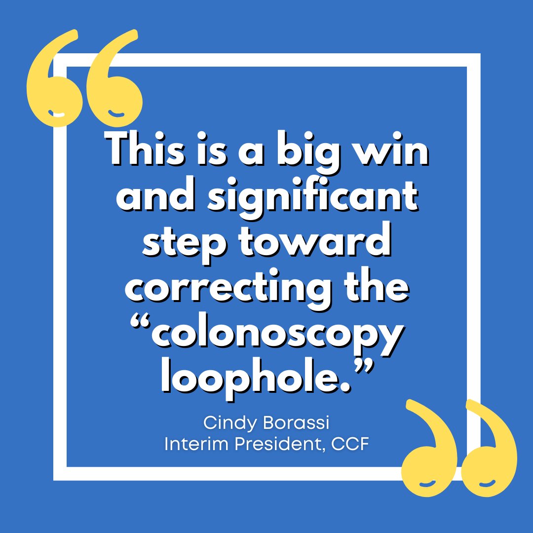 ColonCancerFdn's tweet image. GREAT NEWS: The Removing Barriers to Colorectal Cancer Screening Act of 2020 has been passed by Congress!

Read about this huge achievement for the CRC community on our blog: coloncancerfoundation.org/congressional-…

#coloncancer #colorectalcancer #congress #medicare #coloncancerscreening