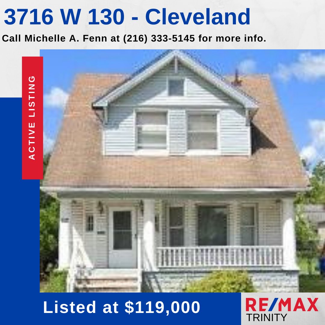 RemaxTrinityOH's tweet photo. Active Listing 📍 3716 W 130 - Cleveland, OH
🛏️ 3 bedrooms
🛁 2 bathrooms
📏 2,012 sqft.
✍️ Listed at $119,000
📞 Call Michelle at (216) 333-5145

Learn more at  https://t.co/wRf4r54cSR https://t.co/bXMFMT776A