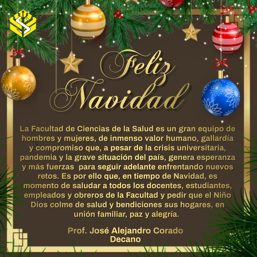 #Salutación Navideña a los miembros de la comunidad universitaria, deseando que el Niño Dios colme de salud y bendiciones sus hogares, en unión familiar, paz y alegría. Feliz navidad!!