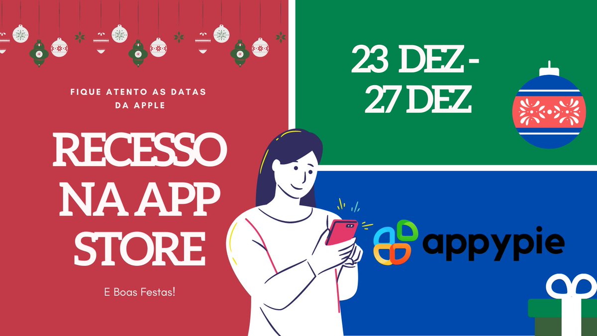 AppyPiePT's tweet photo. Começa hoje o recesso na loja de aplicativos da Apple. Para atualizações, envios e respostas a Apple aguarde até dia 28 de dezembro de 2020. 

Qualquer dúvida, nos procure em nosso chat de suporte ao vivo em https://t.co/C42cFO4Js3

#aplicativos #iOS #AppStore #tecnologia https://t.co/6szs1tCHrx