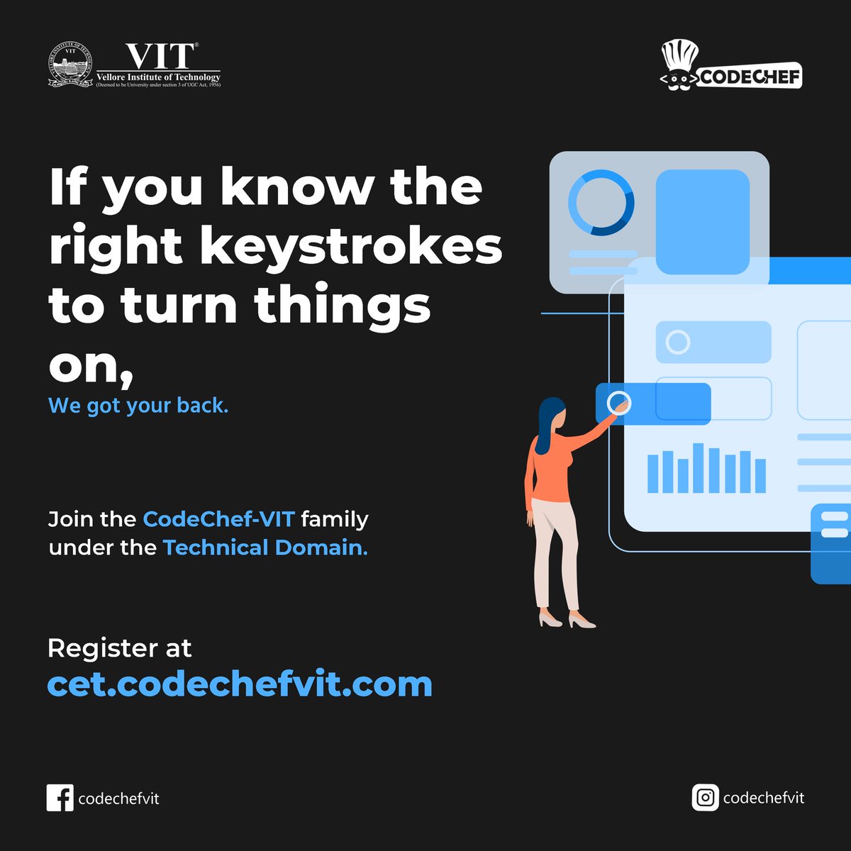 codechefvit's tweet image. Think you’ve got what it takes to be a part of CodeChef-VIT and curate awesome projects that can inspire minds and organize events that nobody forgets? Well, grab your laptops and buckle up for an exhilarating ride! Register on the portal now!

Link: cet.codechefvit.com