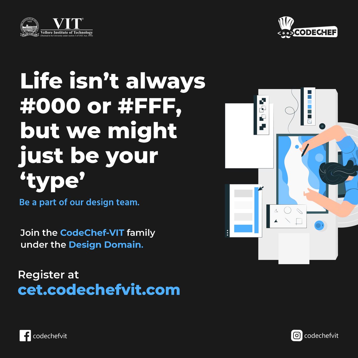codechefvit's tweet image. Think you’ve got what it takes to be a part of CodeChef-VIT and curate awesome projects that can inspire minds and organize events that nobody forgets? Well, grab your laptops and buckle up for an exhilarating ride! Register on the portal now!

Link: cet.codechefvit.com