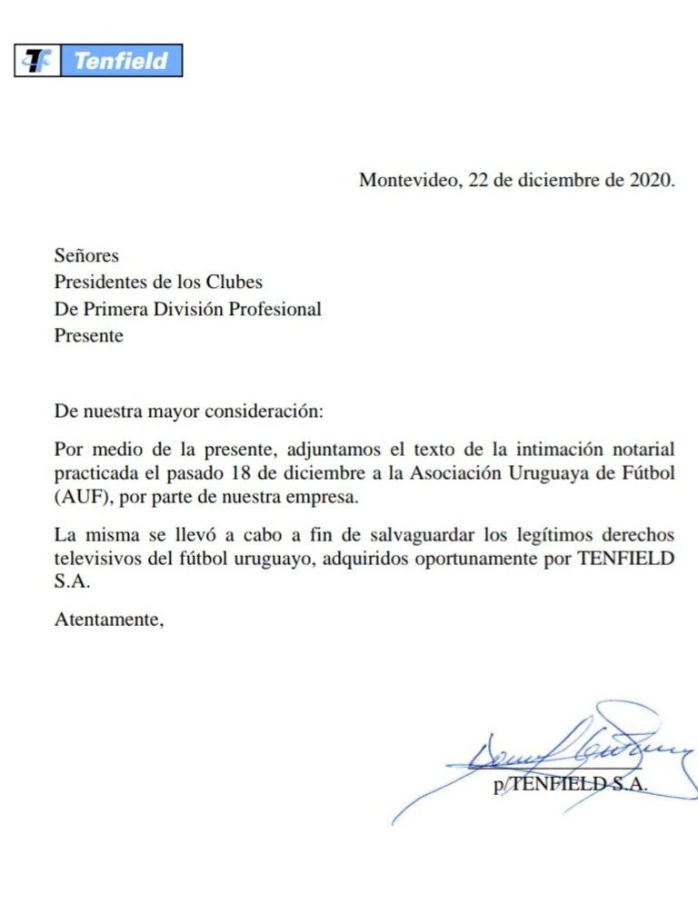 VQV_Futbol's tweet photo. 📺 #Tenfield intimó a la #AUF por el incumplimiento de contrato de TV. La empresa de Casal sostiene que pagó por 240 partidos y se transmitieron 175. #VamosQueVamos https://t.co/eE58gvaS7c
