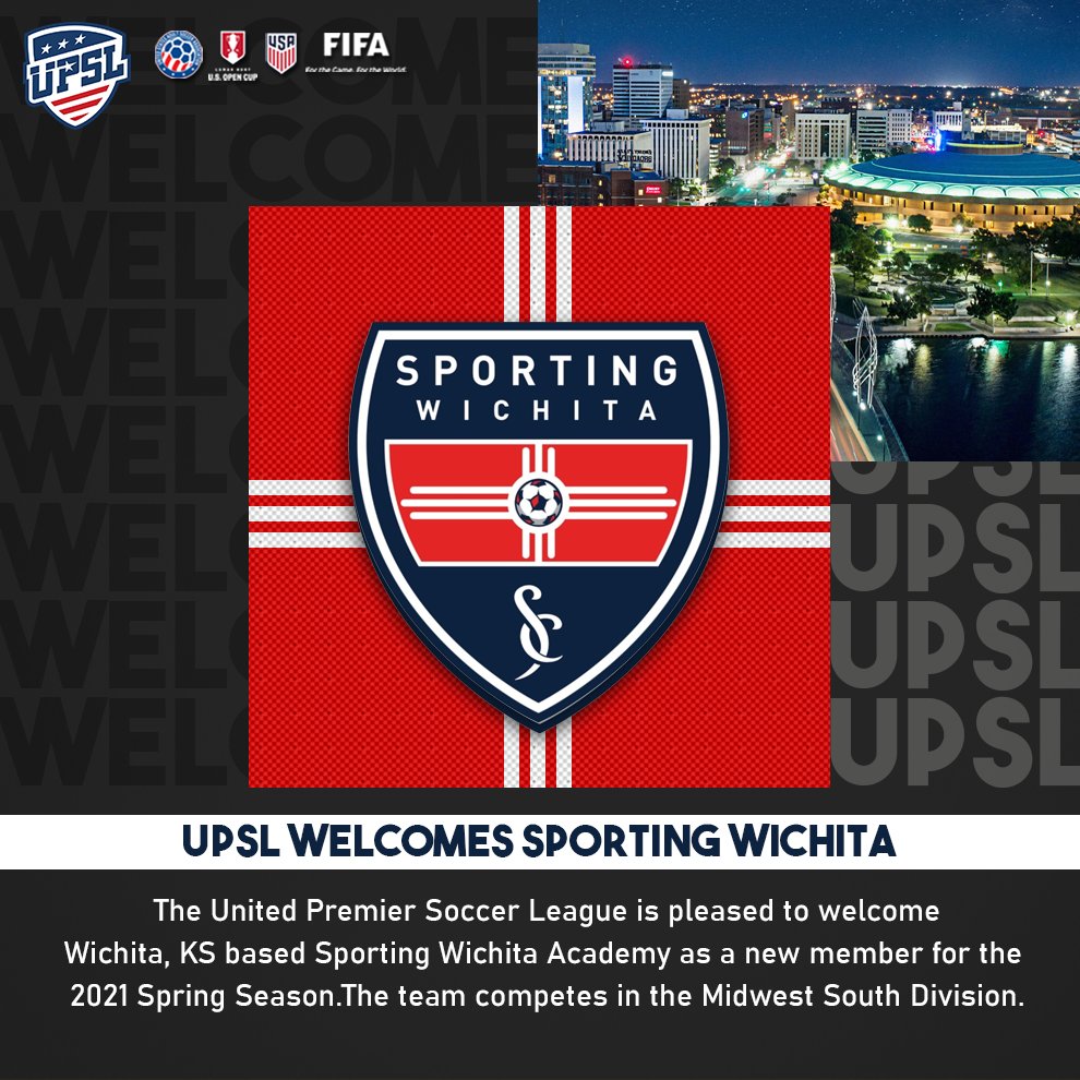 UPSLsoccer's tweet photo. The United Premier Soccer League (#UPSL) Announces Wichita, KS, based Sporting Wichita (@SWAcademy1) as its newest @UPSL_Midwest expansion club ahead of #UPSLSpring21!

#LetsGoUpSL #SupportLocalDreamGlobal
#ConnectingAmericanSoccer 

📰: https://t.co/UTn0NYM4JR https://t.co/rJTAkSQQOz