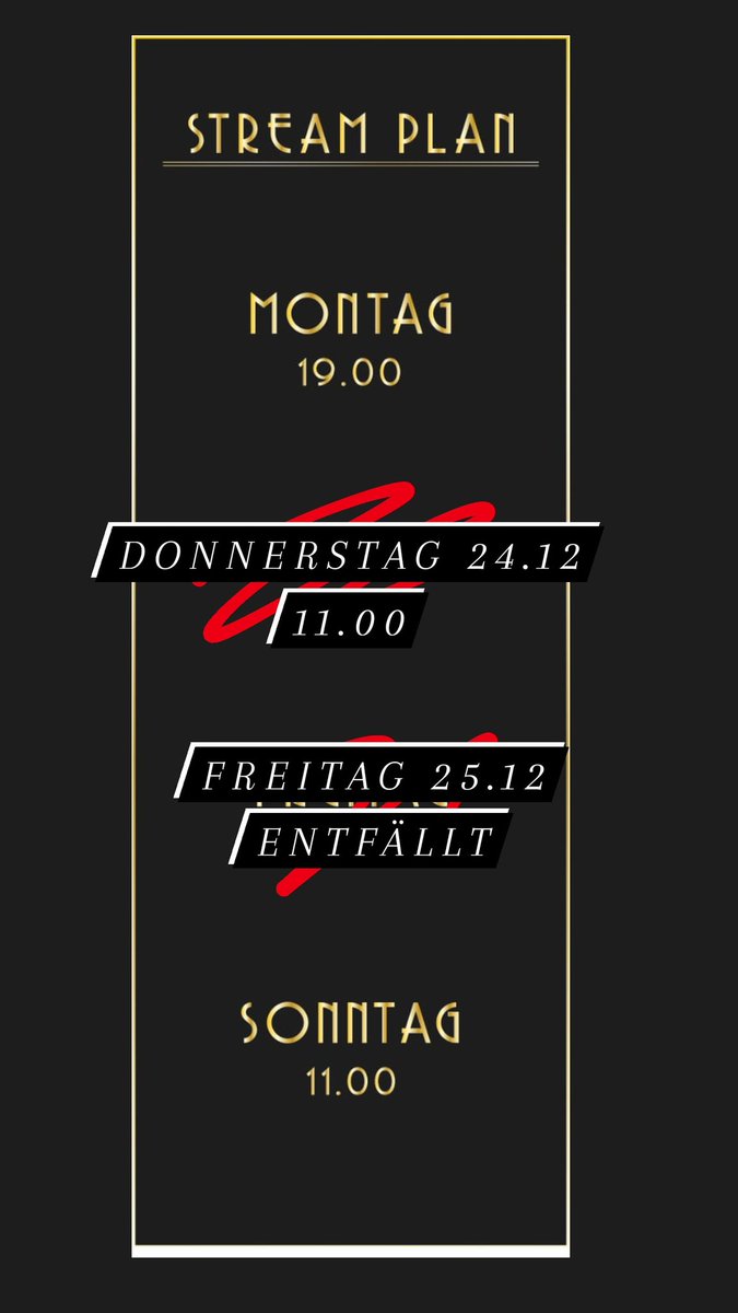 Morgen Stream schon um 11.00! Freitag (25.12) entfällt und ab Sonntag wieder alles normal!!