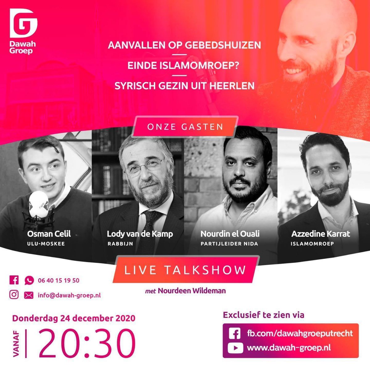 OsmanCelil_'s tweet photo. Live Talkshow | Donderdag 24 december om 20:30
Er gebeurt weer veel. Zo hebben we IslamOmroep die het benodigde ledenaantal niet dreigt te halen. Verder is Nederland opgeschrikt met verschillende aanslagen op verschillende gebedshuizen zoals de Ulu-moskee en twee synagoges (Utr.) https://t.co/9qHNJKNYyj
