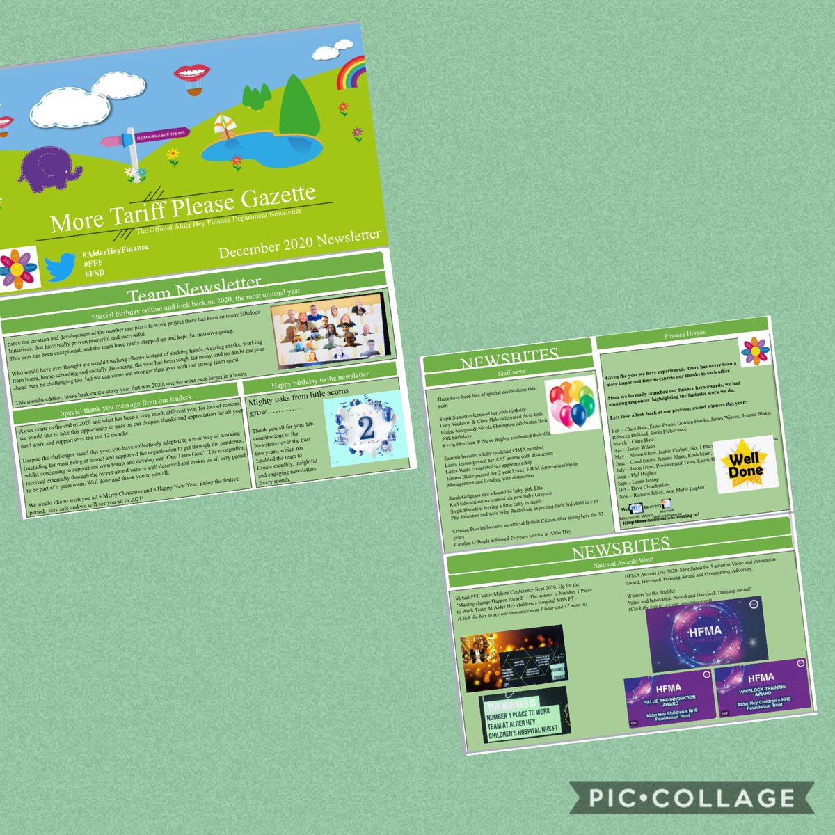 AlderHeyFinance's tweet photo. Using this months newsletter to really reflect the last year.. our new ways of working and our achievements as a team 💪🏻 
#No1placetowork 
⁦@HFMA_UK⁩ ⁦@nhsFFF⁩ https://t.co/YgRo6tryMt