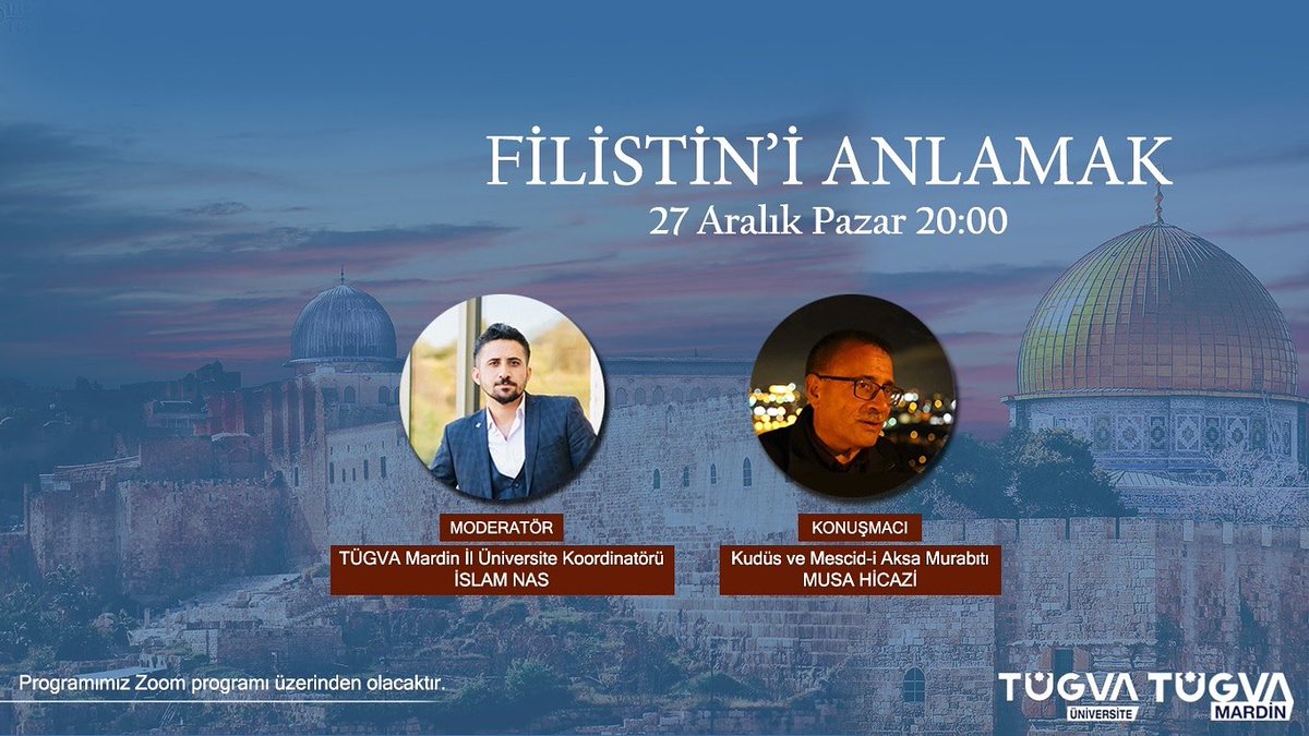 Üniversite Koordinatörlüğü || İstanbul Teknik Üniversitesi mezunu, Kudüs Murabıtı Musa Hicazi'nin misafir olacağı "Filistin'i Anlamak" konulu programımıza herkesi davet ediyoruz.

🗓️27 Aralık Pazar
🕗 20:00

Katılmak için 👇 forms.gle/aGtkBiMncd5k2e…