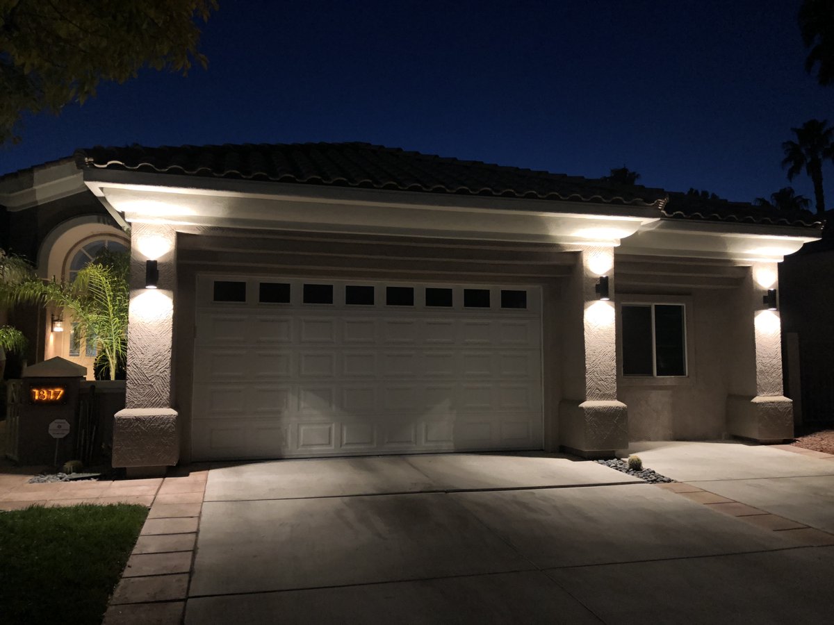 TwilightVegas's tweet photo. Changing your old carriage lights with a fixture that produces less glare can be a good and often inexpensive way of improving your home’s lighting.  It can also help blend the lighting of your home into the lighting of your landscaping.  #landscapelighting #outdoorlighting https://t.co/NeMoNiDqfa