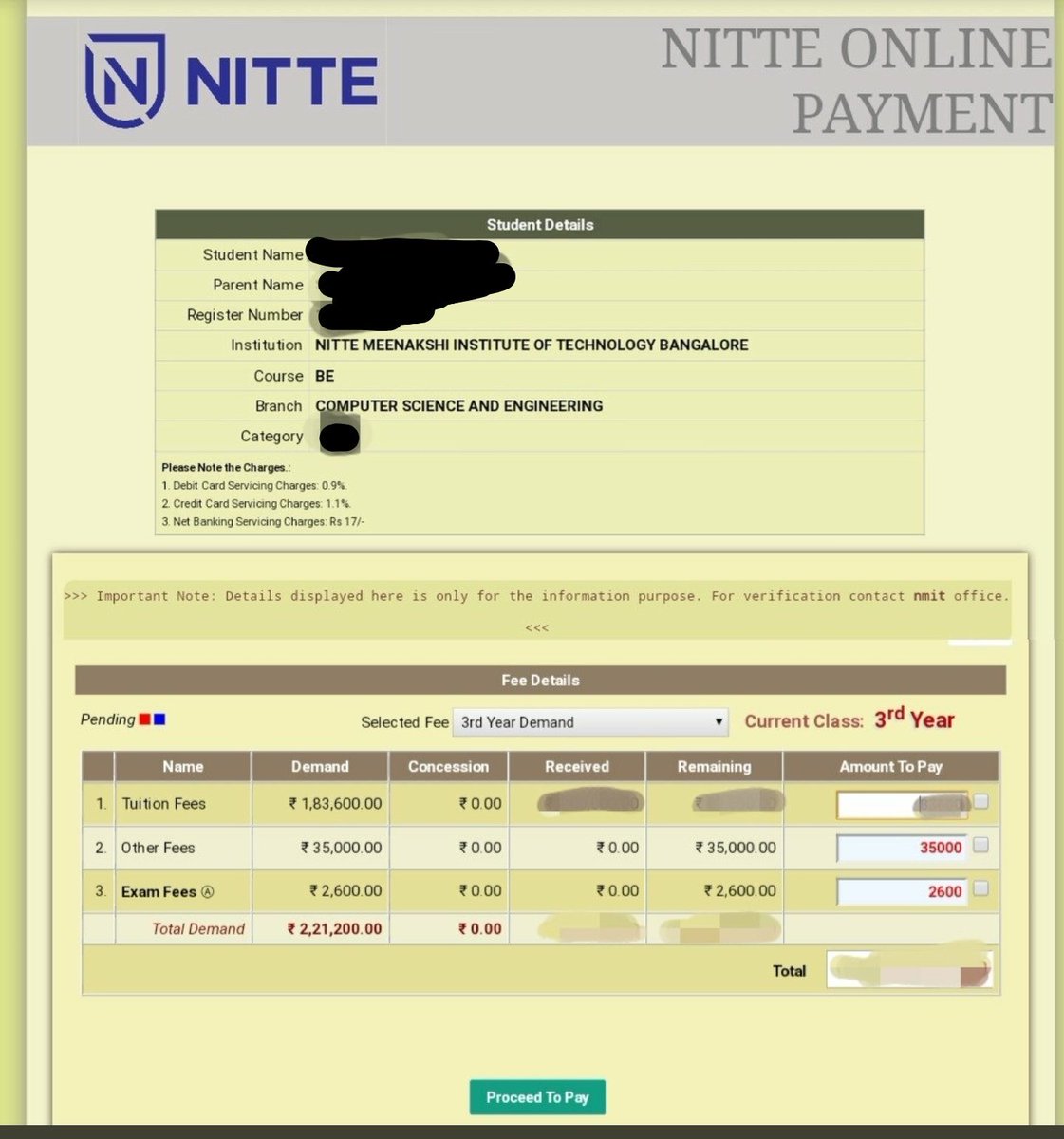 anubha1812's tweet photo. @CMofKarnataka @drashwathcn 

Loot happening in Karnataka

Look at the fee structure of NMIT college under VTU

Charging extra 35000 as other fees 
Full tuition fees being charged

No relief even in covid 

Govt shud regulate fee and stop the loot https://t.co/XsjDokKpli