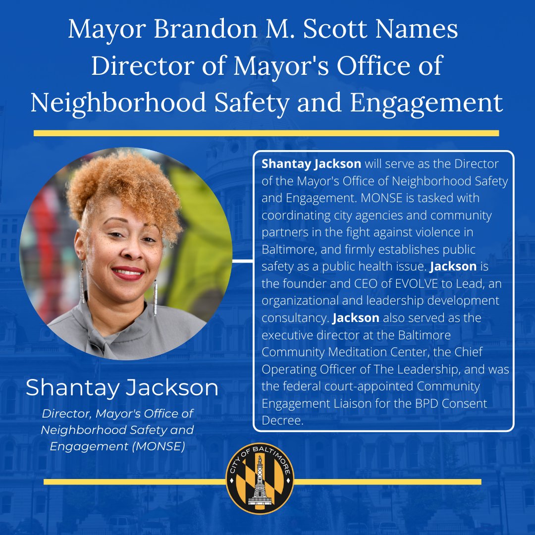 This morning I announced the creation of the Mayor’s Office of Neighborhood Safety and Engagement. This office will be directed by lifelong Baltimorean Shantay Jackson and will be a critical partner in how we address violence as a public health issue in Baltimore.