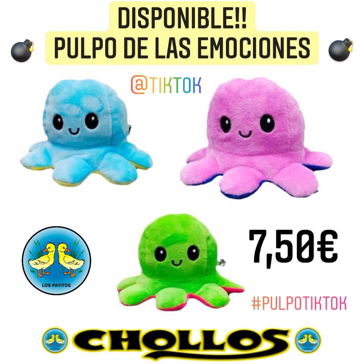 CHOLLOSLosPatit's tweet photo. Ya disponible en tu tienda #ChollosLosPatitos más cercana tu pulpo de las emociones reversible más famoso de #TikTok.

Con un simple movimiento este famoso pulpo es capaz de cambiar su estado de alegre 🐙🙂 a enfadado 🐙☹️

Corre y no te quedes sin el tuyo! https://t.co/K57VRfehcK
