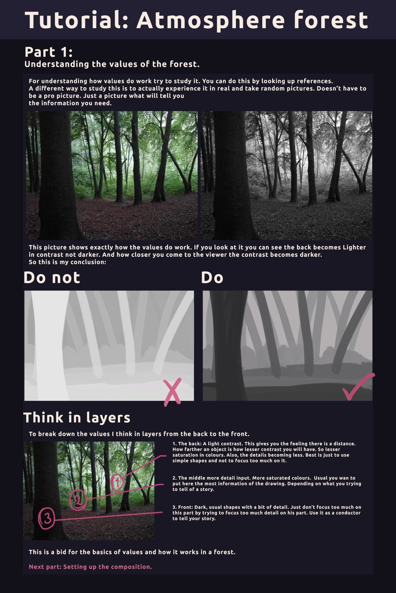 KittyCraftsy's tweet image. It&apos;s Friday, and today I want to show the first part I created the atmosphere tutorial. This one is about how you can push your values when drawing a forest. And how I do push this pretty quick in my artworks. 
#digitaltutorial #tutorial