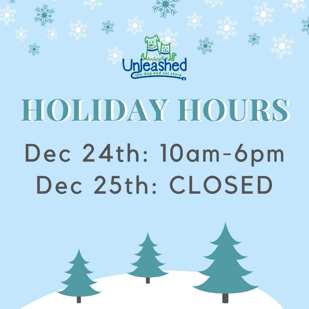 Unleashed_SH's tweet image. We will be open tomorrow till 6pm for any of your last minute gift needs, and closed on Friday for Christmas 
🐶🎄😺
We will resume normal hours on Dec 26th!
#shoplocalraleigh #showsomelocallove #unleashednc #unleashedthedogandcatstore #merryxmas