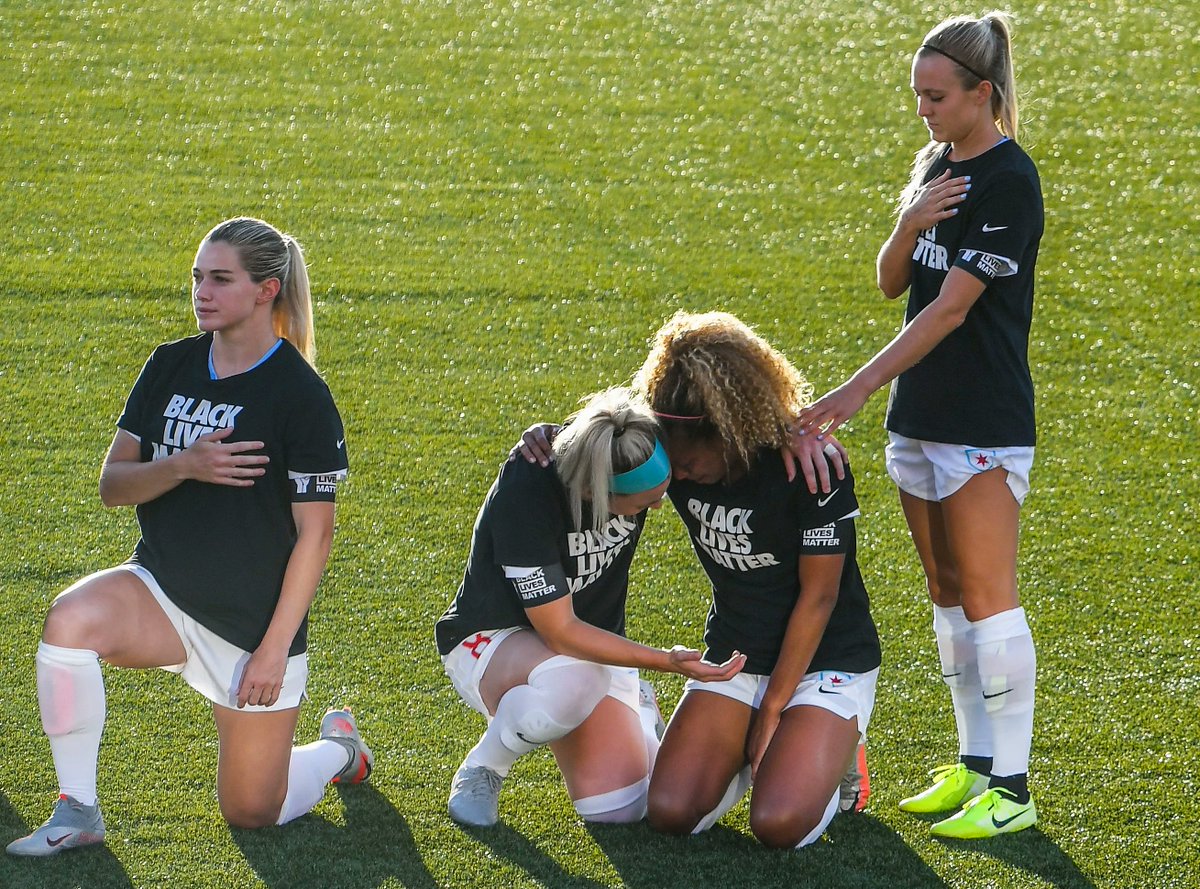𝗝𝗨𝗡𝗘 𝟮𝟳 — The NWSL's Challenge Cup marked the return of professional team sports in the U.S. and helped pave the way for other bubble tournaments, while also producing one of the year's most memorable photos.