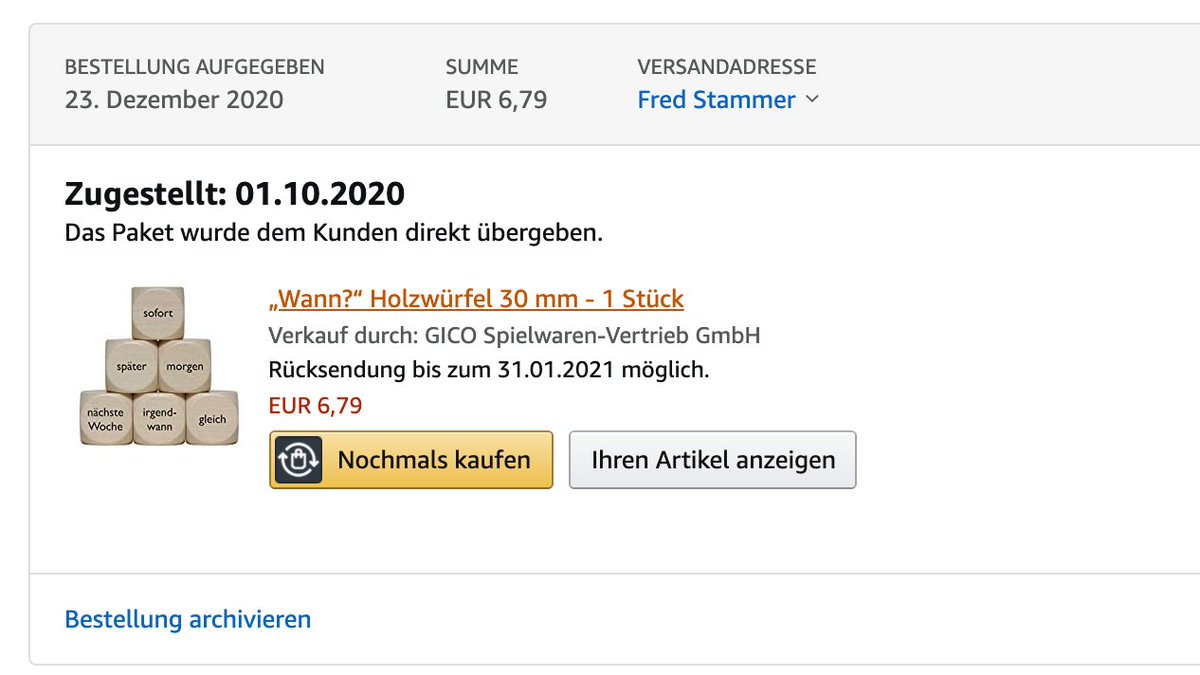 Drenck1's tweet image. @AmazonHelp Schaut mal auf das angebliche Lieferdatum und das Bestelldatum. Heute bestellt 23.12. und schon am 1. Oktober 2020 also in der Vergangenheit geliefert. Tja... #Amazonbug #Amazon #AmazonPrime