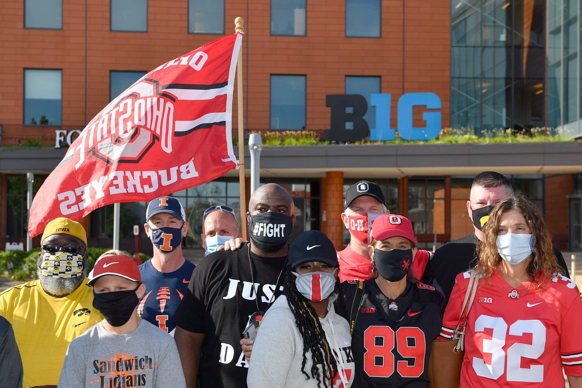 𝗔𝗨𝗚. 𝟮𝟭 — Football parents gathered outside the Big Ten's headquarters to protest the postponement of fall sports. Four weeks later, the conference reversed its decision.